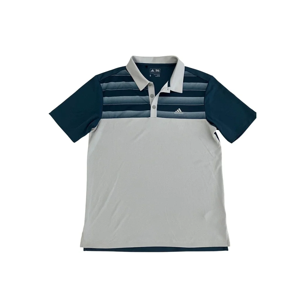 Adidas Golf Mens Small Teal Grey Colorblock Gradient Stripe Performance Polo
